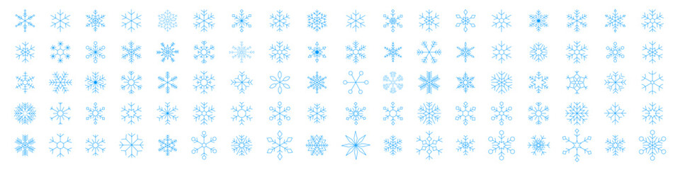 Snowflake icon set. Snow flake vector sign. Snow shape. Winter symbol. Isolated snowflake icons on white background.