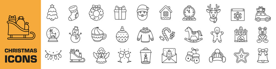 Christmas icon set. Isolated winter vector signs.