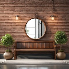 welcoming entryway with a bench and a coat rack set against a brick wall