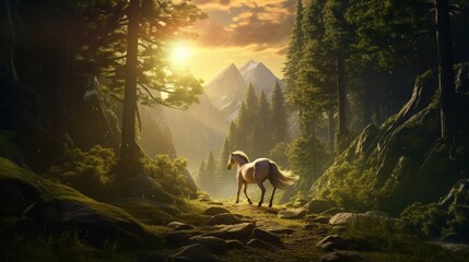 an otherworldly realm where the amazing forest horse's hooves leave trails of stardust with each step.