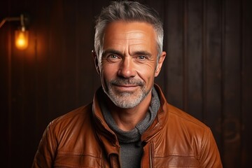 Obraz premium Portrait of a beautiful and handsome smiling, happy and pleased man with positive vibes. Human person dressed in fashionable, colorful and fun clothes. Generative AI, AI
