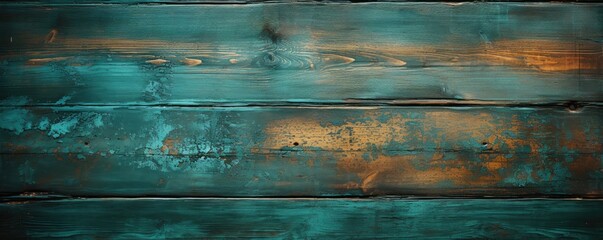  blue and green wood background, with wooden boards, scratched, in the style of post-apocalyptic backdrops, dark teal and bronze