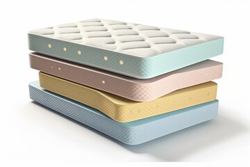 Mattress isolated on white background. Stack of orthopedic mattr