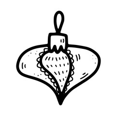 Doodle Christmas ball image. Seasonal ornament Toy isolated on white background. Outline festive decoration. Vector New Year illustration. Traditional sign. Cute hand drawn winter holidays symbol