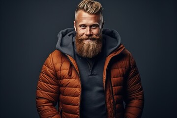 Obraz premium Portrait of a beautiful and handsome smiling, happy and pleased man with positive vibes. Human person dressed in fashionable, colorful and fun clothes. Generative AI, AI