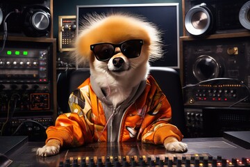 Cute dog wearing dj clothes