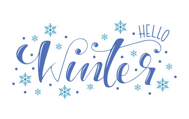 hello winter hand drawn lettering ,isolated vector illustration