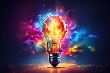 a light bulb with colorful smoke coming out is a powerful symbol of creativity, innovation, and the power of ideas. The rainbow of colors in the smoke evokes images of diversity - Powered by Adobe