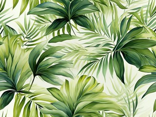 Fototapeta na wymiar tropical leaf wallpaper, nature leaves seamless border pattern design, watercolor illustration, hand drawn for fabric, textile industry and to print menu, cover, card, for cocktail bars