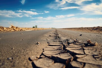 A clear tire track can be seen in the middle of the road. Suitable for transportation, travel, and adventure themes