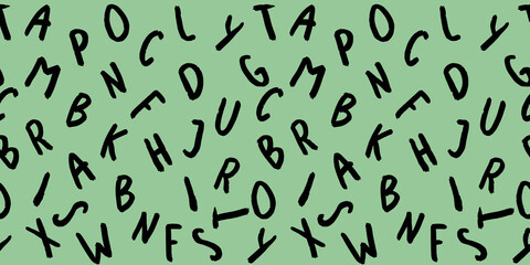 template with the image of keyboard symbols. set of letters. Surface template. pastel green background. Horizontal image. Banner for insertion into site.