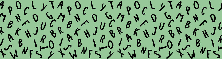 template with the image of keyboard symbols. set of letters. Surface template. pastel green background. Horizontal image. Banner for insertion into site.