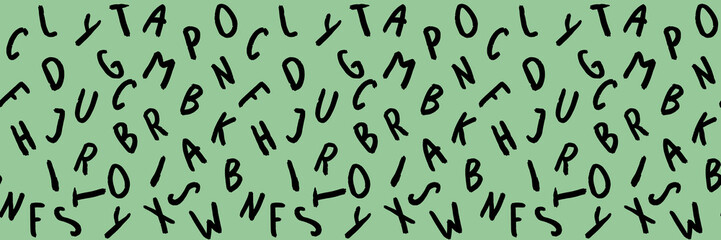 template with the image of keyboard symbols. set of letters. Surface template. pastel green background. Horizontal image. Banner for insertion into site.