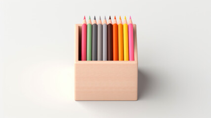 Fototapeta premium Colored pencils in a box on white background.