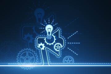 Creative digital marketing hologram on blue background. Promotion and alert concept. 3D Rendering.