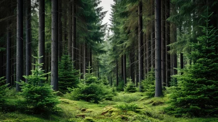 Tuinposter Spruce evergreen forest © Veniamin Kraskov