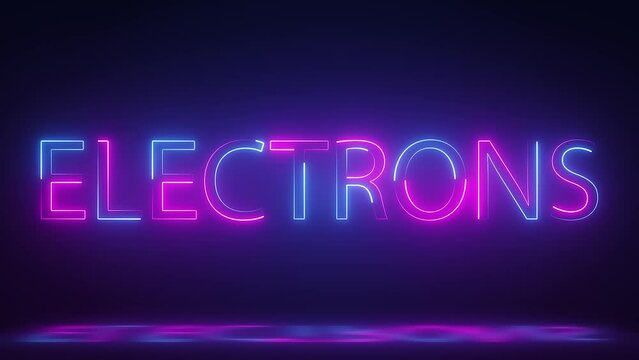 3d render, glowing neon electrons text animation on dark background