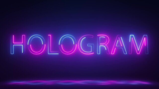 3d render, glowing neon hologram text animation on dark background, technology video material animation