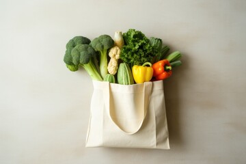 White cloth shopping bags containing vegetables, tomatoes, peppers, garlic, carrots, cauliflower