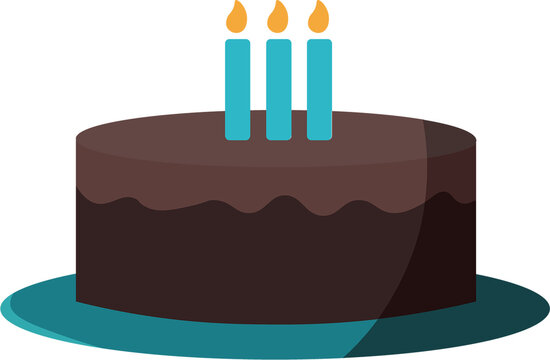 Digital png illustration of birthday cake with three candles, copy space on transparent background