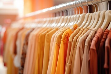 Clothes hanging on shop hangers, themed summer atmosphere