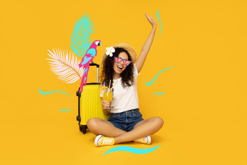 Young woman with a suitcase, travel concept