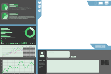 Digital png illustration of digital interface with green charts on transparent background
