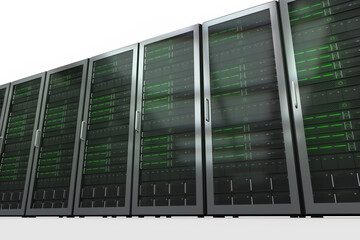 Digital png illustration of row of server cabinets on transparent background