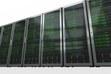 Digital png illustration of row of server cabinets on transparent background