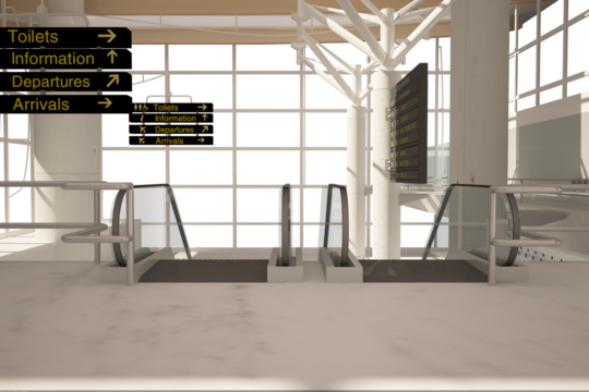 Digital png illustration of airport interior on transparent background