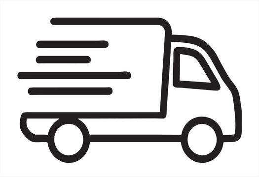 recommend clip art: Fast moving shipping delivery truck line art vector icon for transportation apps and websites. Express delivery truck icon. Fast shipping truck. Free delivery 24 hours. Vector illustration.