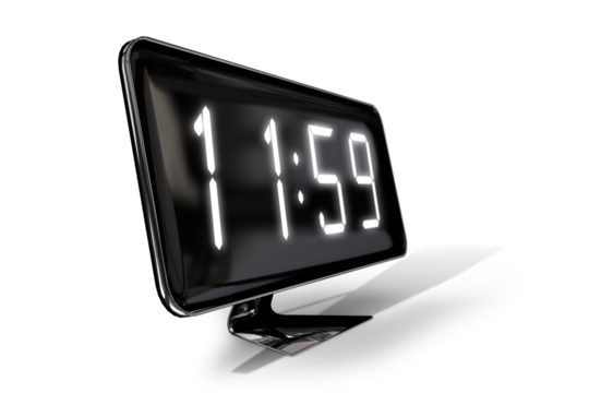 Digital png illustration of clock with 11 and 59 numbers on transparent background - Powered by Adobe