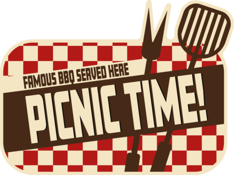 Digital png illustration of badge with picnic time text and shapes on transparent background - Powered by Adobe