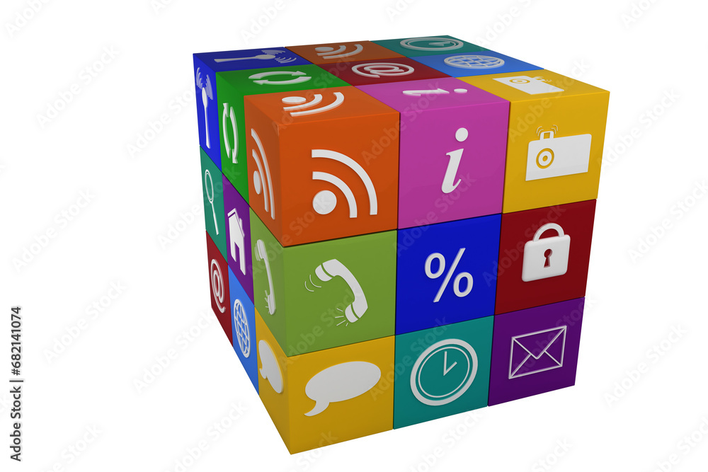 Aufkleber digital png illustration of colourful cube made of computer icons on transparent background