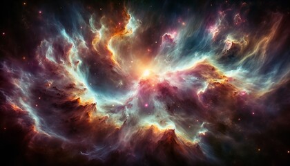 Naklejka premium Colorful space galaxy cloud nebula. Stary night cosmos. Universe science astronomy. Supernova background wallpaper.