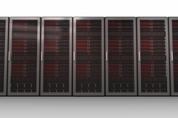 Digital png illustration of row of server cabinets on transparent background