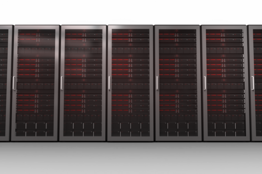 Digital png illustration of row of server cabinets on transparent background - Powered by Adobe