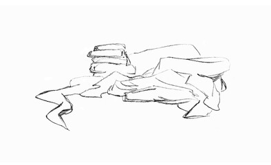 Pencil drawing. Crumpled laundry for washing