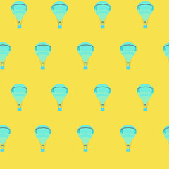 Digital png illustration of blue air balloons repeated on yellow background