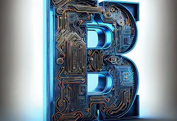 Letter B, Alphabet in circuit board style. Digital hi-tech lette