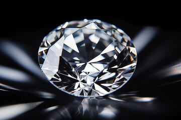 Shiny diamond gemstone on mirror background. Generative AI