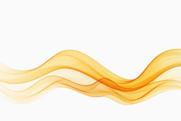 Fotobehang Wavy abstract orange lines in wave shape, data flow concept. White background and orange wave flow. © lesikvit