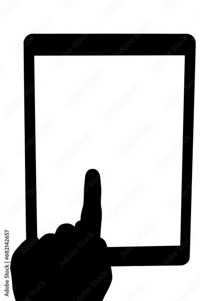 Poster digital png silhouette of hand using tablet with copy space on transparent background