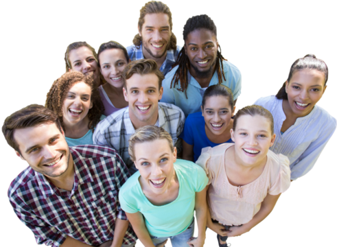 Digital png photo of diverse group of people smiling on transparent background