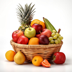 Naklejka na ściany i meble variety of fruits in basket, white background, depth of field f2
