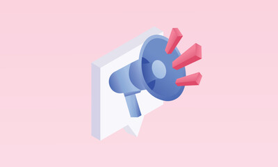 3d minimal megaphone speaker or loudspeaker bullhorn for announce promotion, megaphone 3d loudhailer with microphone mockup.on pastel pink background.