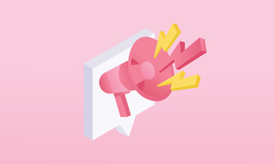 3d minimal megaphone speaker or loudspeaker bullhorn for announce promotion, megaphone loud hailer with microphone, speakerphone 3d icon vector.on pastel pink background.