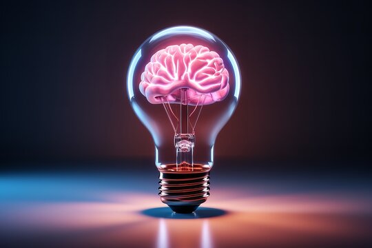 a glowing lightbulb with a brain inside is a stunning and evocative symbol of the power of creativity and intelligence to illuminate the path forward.