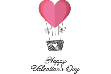 Digital png illustration of heart air balloon, happy valentine's day text on transparent background