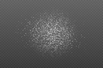 Poster Realistic Powder sugar or salt texture, particles. Vector illustration isolated on dark grey background © Andrii Symonenko
